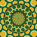 Abstract round frame with a moving yellow green circles pattern. Optical illusion hypnotic background Royalty Free Stock Photo
