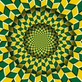 Abstract round frame with a moving yellow green rhombuses pattern. Optical illusion hypnotic background