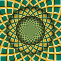 Abstract round frame with a moving yellow green squares pattern. Optical illusion hypnotic background