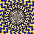 Abstract round frame with a rotating blue yellow wavy pattern. Optical illusion hypnotic background
