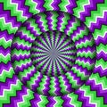 Abstract round frame with green and purple zigzag pattern Optical illusion hypnotic background
