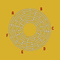 Abstract round maze. Game for kids. Children`s puzzle. Many entrances, one exit. Labyrinth conundrum. Simple flat vector