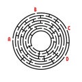 Abstract round maze. Game for kids. Puzzle for children. Find the right path. Labyrinth conundrum. Flat vector illustration