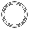 Abstract round meander, circular geometric ornament, striped frame from triangles. Stencil