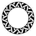 Abstract round meander, circular geometric ornament, striped frame from triangles, stripes. Stencil