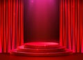 Abstract round podium illuminated with spotlight and curtain. Award ceremony concept. Stage backdrop. Royalty Free Stock Photo