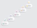 abstract round square steps timeline infographic element report background with business line icon 5 steps