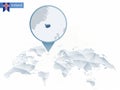 Abstract rounded World Map with pinned detailed Iceland map.