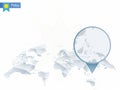 Abstract rounded World Map with pinned detailed Palau map