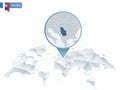 Abstract rounded World Map with pinned detailed Serbia map. Royalty Free Stock Photo