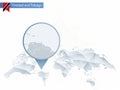 Abstract rounded World Map with pinned detailed Trinidad and Tobago map. Royalty Free Stock Photo