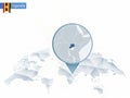 Abstract rounded World Map with pinned detailed Uganda map.