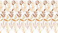 Abstract rows of brown waving leaves on white background. Animation. Beautiful floral ornament with soft