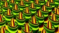 Abstract rows of 3D unusual tubes with an oval shaped figures inside each of them. Motion. Colorful stripes moving on