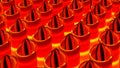 Abstract rows of 3D unusual tubes with an oval shaped figures inside each of them. Motion. Colorful stripes moving on