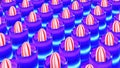 Abstract rows of 3D unusual tubes with an oval shaped figures inside each of them. Motion. Colorful stripes moving on