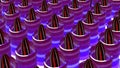 Abstract rows of 3D unusual tubes with an oval shaped figures inside each of them. Motion. Colorful stripes moving on