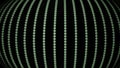 Abstract rows of small circles running fast and bending around the black spherical object. Design. Flying stripes of