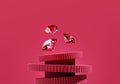 Abstract ruby diamond gem placed on red pedestal background 3d render