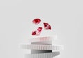 Abstract ruby diamond gem placed on white pedestal background 3d render