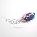 Abstract rugby ball flying with particles wave
