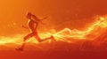 Abstract Runner Woman With Golden Light Curve And Red Background Royalty Free Stock Photo