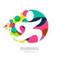 Abstract running man silhouette on multicolor dots background. Royalty Free Stock Photo