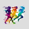 Abstract of a running woman short distance sprinter from splash of watercolors. Vector illustration of paints