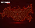 Abstract Russia map of glowing radial dots, halftone concept