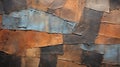 Abstract Rust-colored Patchwork Painting With Textured Fabrics