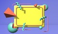 Abstract 90s styled frame with flying 3d objects and shapes
