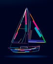 Abstract sailing yacht from multicolored paints. Colored drawing