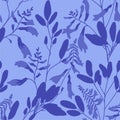 Abstract samless pattern silhouettes of flowers on a blue background