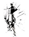 Abstract samurai silhouette, Ink splash, Martial painting weapon