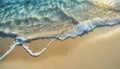 abstract sand beach from above with light blue transparent water wave and sun lights Royalty Free Stock Photo