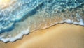 abstract sand beach from above with light blue transparent water wave and sun lights Royalty Free Stock Photo