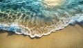 abstract sand beach from above with light blue transparent water wave and sun lights Royalty Free Stock Photo