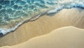 abstract sand beach from above with light blue transparent water wave and sun lights Royalty Free Stock Photo