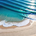 Abstract sand beach from above with light blue water wave and sun summer vacation background Royalty Free Stock Photo