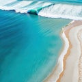 Abstract sand beach from above with light blue water wave and sun summer vacation background Royalty Free Stock Photo