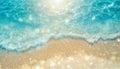 Abstract sand beach with light blue transparent water, wave and sun lights, summer, vacation background concept Royalty Free Stock Photo