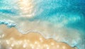 Abstract sand beach with light blue transparent water, wave and sun lights, summer, vacation background concept Royalty Free Stock Photo