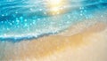 Abstract sand beach with light blue transparent water, wave and sun lights, summer, vacation background concept Royalty Free Stock Photo