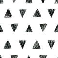 Abstract scandinavian pattern with black polka dot triangle.