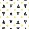 Abstract scandinavian pattern with black triangles and yellow ci