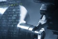 The abstract scene of CNC lathe machine . Royalty Free Stock Photo