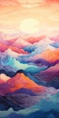 Vibrant Abstract Mountain Landscape Artwork With Hyper-detailed Illustrations