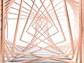 ABstract scene with golden or copper frames making fancy geometry shapes and forms. 3d render