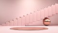 Abstract scene with pink stairs and golden stage, podium or pedestal in pastel pink colors. Background for presenting