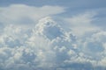 Abstract scene of powerful free form white cloud with shades of blue sky background